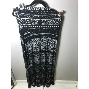Mudd Womens XL Black White Tribal Print Maxi Skirt Boho Jersey Knit Foldover
